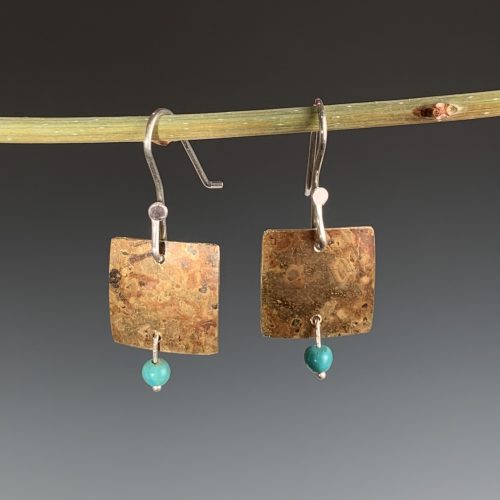 Patinaed Brass & Turquoise Earrings - Image 3