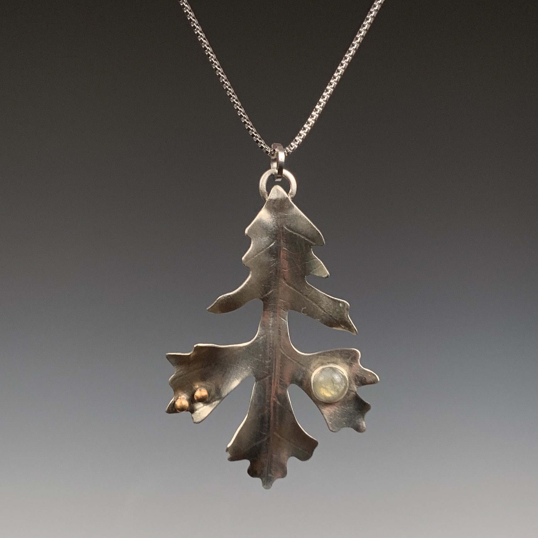 Oak Leaf Pendant with Gray Moonstone