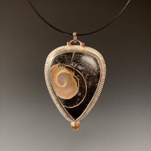 Snail Fossil Pendant with Citrine