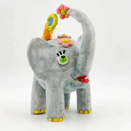 Whimsical "Flower Shower" Ceramic Elephants - Mama