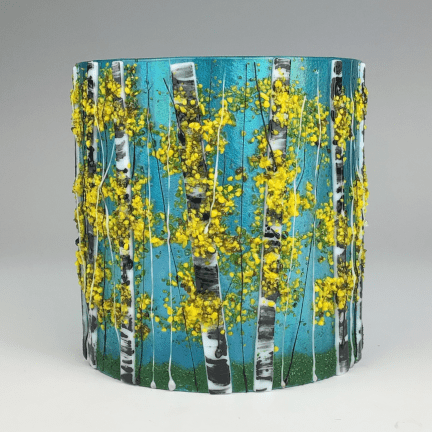 Fall Glass Birches Candle Shield