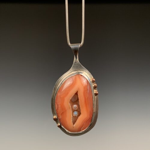 Agate Geode Pendant with Pearl and Opal