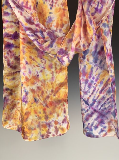 Ice-Dyed Silk Scarf/Shawl - Sunburst and Plum