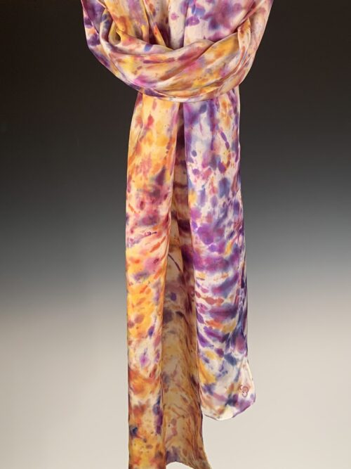 Ice-Dyed Silk Scarf/Shawl - Sunburst and Plum - Image 5