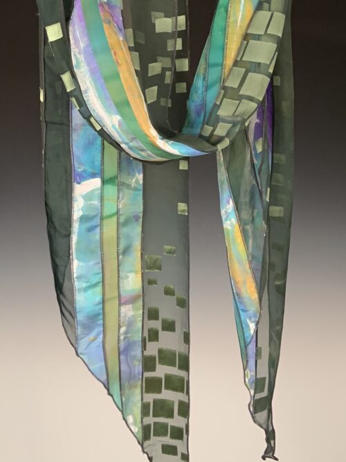 Hand Dyed Silk Collage Scarf-Green