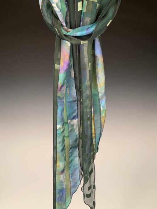 Hand Dyed Silk Collage Scarf-Green - Image 4