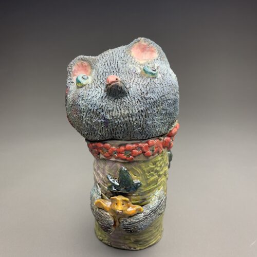 Ceramic Raku Cat Critter with Teddy