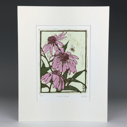 "Echinacea" Matted Woodblock Print