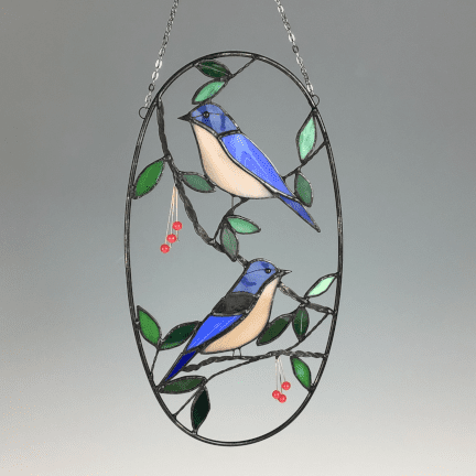 Oval Stained Glass Bluebirds