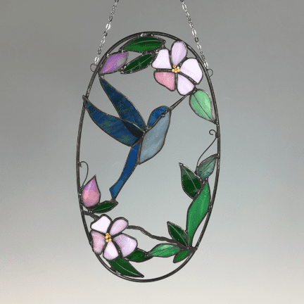 Oval Stained Glass Hummingbird
