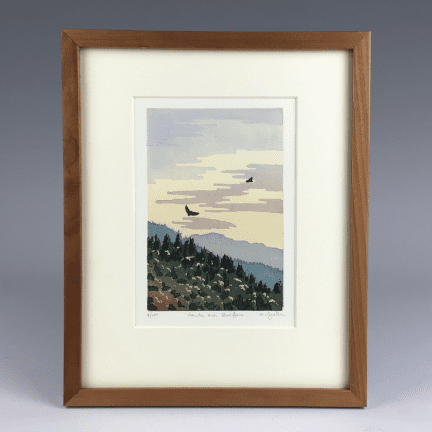“Hawks Over Baldface" Framed Woodblock Print