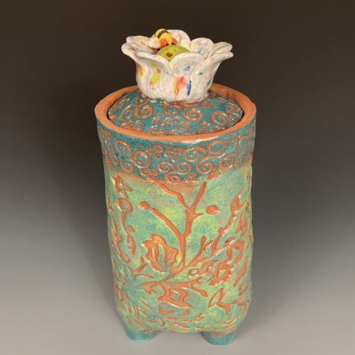 Terracotta Lidded Jar with Bumblebee