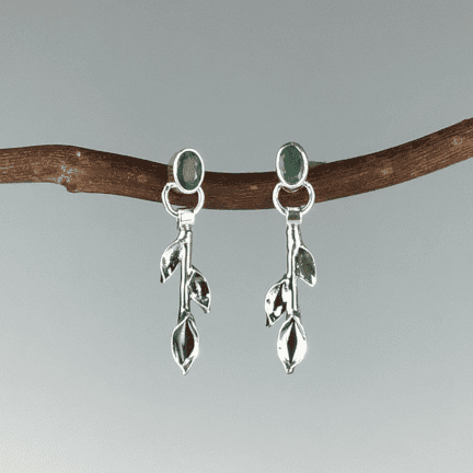 "Tiny Branch" Emerald Post Earrings