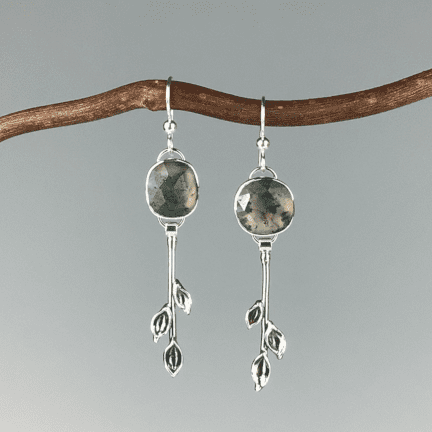"Tiny Branch" Moss Agate Earrings