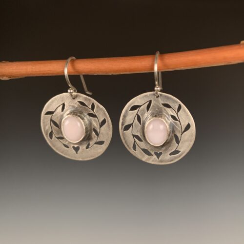 Branch Earrings with Pink Opal Cabochons