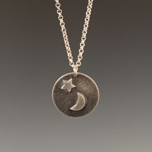 Layered Silver Moon & Star Pendant