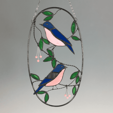 Oval Stained Glass Bluebirds