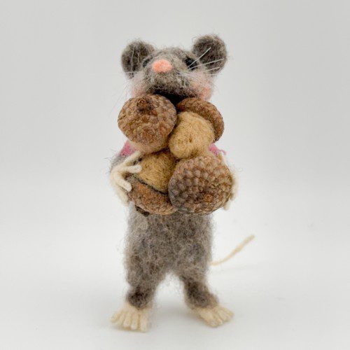 Needle Felted Mouse with Acorns