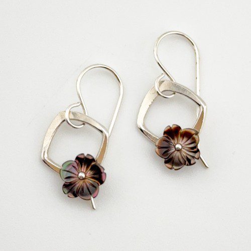 Iridescent Carved Shell Flower Earrings