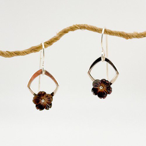 Alternative view of Iridescent Carved Shell Flower Earrings