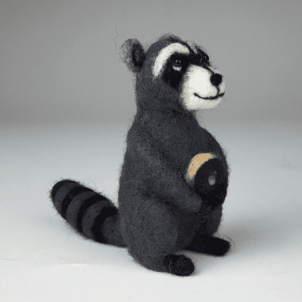Alternative view of Felted Raccoon