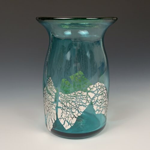 Teal Vase with Silver Leaf