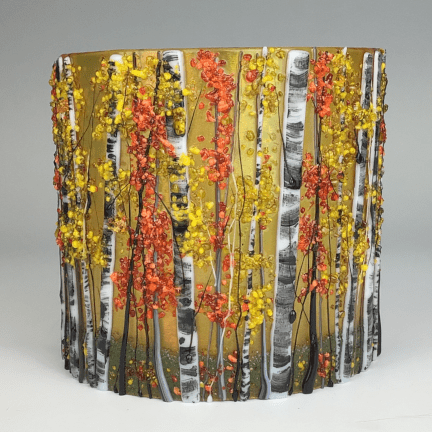 Fall Glass Birches Candle Shield