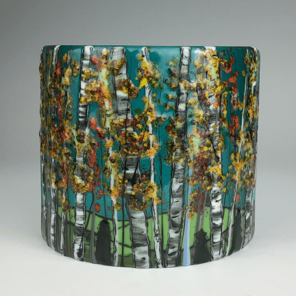 Fall Glass Birches Candle Shield
