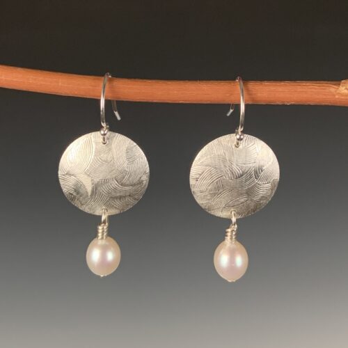 Textured Silver Earrings with Pearl Drops