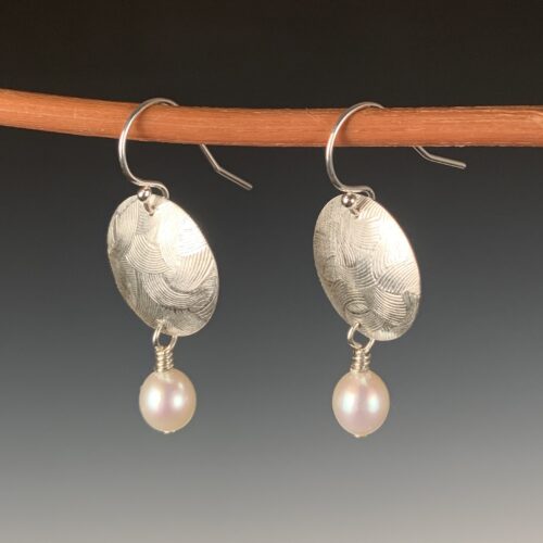 Alternative view of Textured Silver Earrings with Pearl Drops