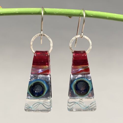 Red and Teal Dichroic Glass Earrings