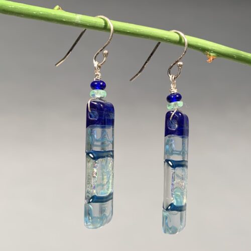 Blue and Teal Dichroic Earrings - Image 2