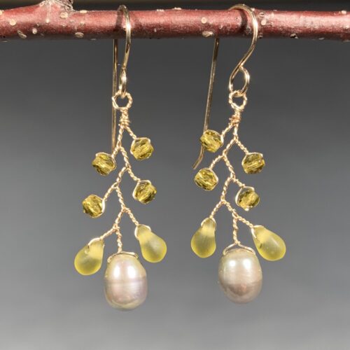 Branch Earrings with Moss Pearl and Crystal