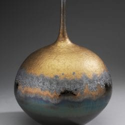 Miyamura-Hideaki-bottle with Gold and siver glaze